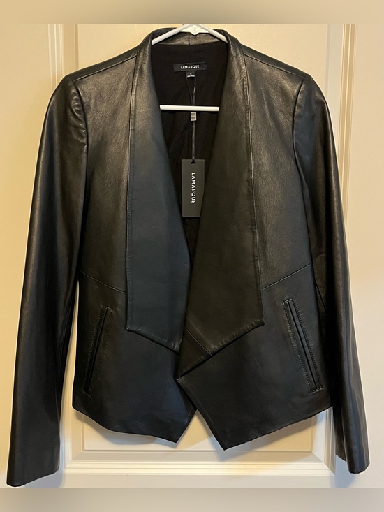 Lamarque Jackets & Blazers - NWT Lamarque Cropped Leather Aya Verona Black Drape Jacket Size Small